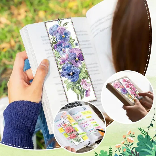 4pcs Flower Diamond Art Bookmarks Kit Floral Diamond Bookmarks {4}