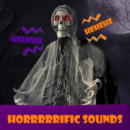 6ft Sound-Controlled Swinging Scary Skeleton Ghost Decoration {5}