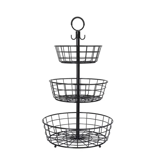 Black 3 Tier Wire Basket Stand {5}