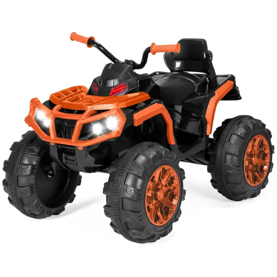 Best Choice Products 12V Kids Ride-On ATV Quad w/ Bluetooth, 3.7mph Max, Treaded Tires, LED Lights, Radio Black/Orange {1}