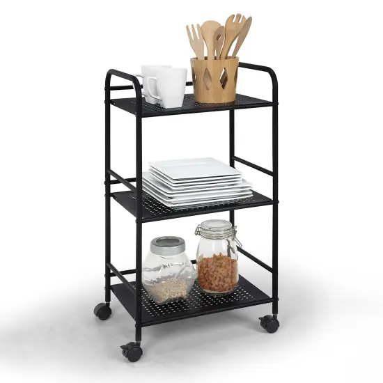 3-Tier Rolling Utility Cart &ndash; Metal Storage Organizer with Wheels Black {2}