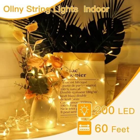 Warm White Connectable String Lights - 200LED, 60FT {2}