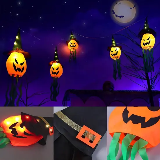 Halloween 5Pcs Lighted Hanging Pumpkin {4}