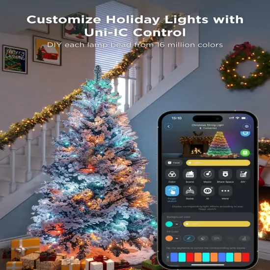 66FT Christmas String Lights - Smart App Controlled {3}