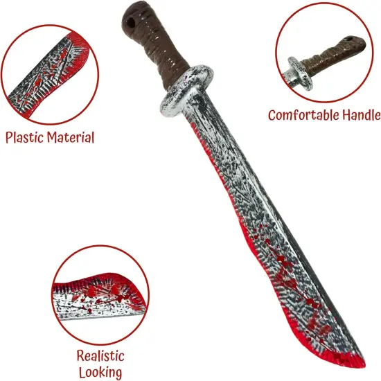 4E's Novelty 17" Fake Bloody Machete Costume Prop &ndash; Large Plastic Knife with Realistic Blood Stains for Halloween Costumes, Horror Props, Haunted House D&eacute;cor, Safe for Kids & Adults {6}