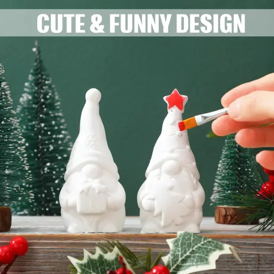 2 Pack Christmas Ready to Paint Your Own Gnome Statues, 4 Inches Mini Garden Blank Ceramics to Paint {4}