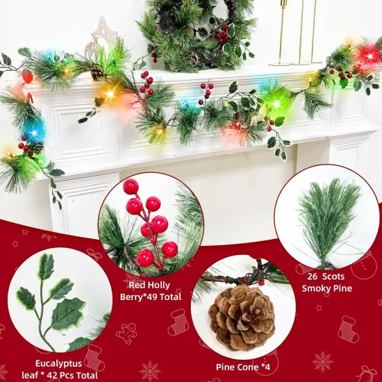 6FT Smoky Christmas Garland with Lights Timer {2}