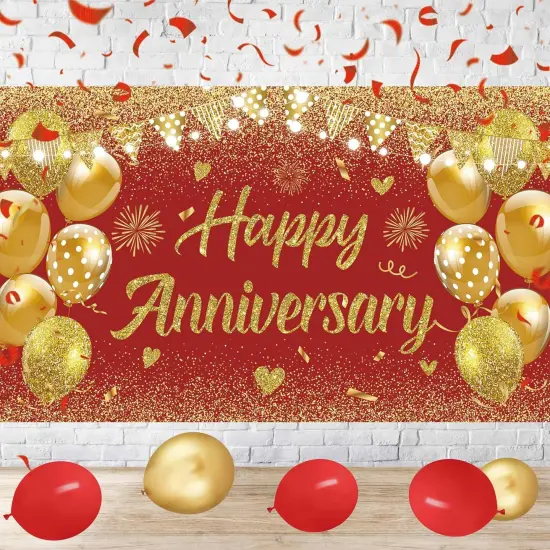 43 Inch-Wedding Anniversary Banner Red Gold Happy Decorations {4}