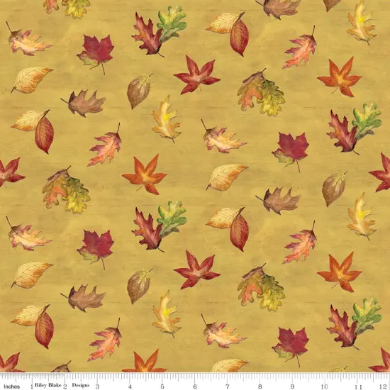 Leaf Toss in Gold (cd16211-gold) | Covered Bridges in Fall | Tara Reed | Riley Blake {1}