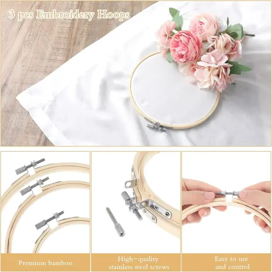 3 Pieces Embroidery Hoops, 4/6/7 inch Round Bamboo Adjustable Frame Circle {4}