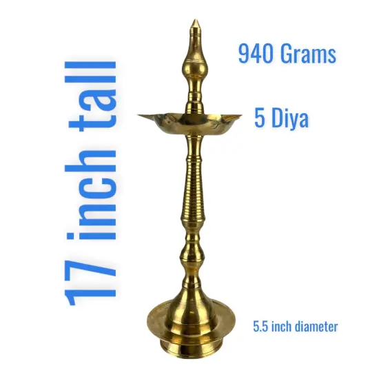 2 CT Brass Oil Lamp DiyaSamai Deepak Lamp Kerala Traditional Kutthu Vilakku Panchmahal Deepam for Home Temple Mandir Office Diwali Decoration - Deepawali Return Gift {4}