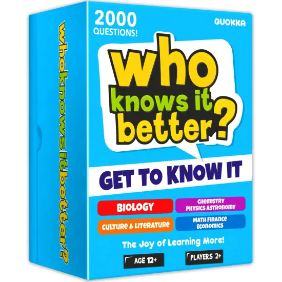 QUOKKA Board Games for Kids 8-12 and Family - Set of 4 Who Knows It Better? - 2000+ Questions Across Biology, Culture, STEM and Math - Educational Trivia Cards for Learning and Game Night {1}