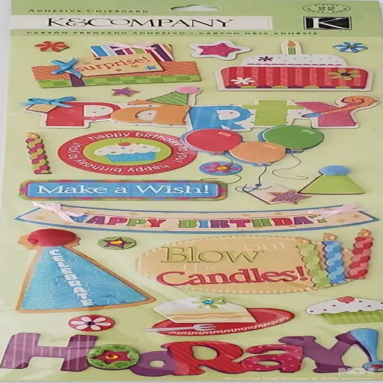 K & Company General Birthday Adhesive Chipboard Dimensional Stickers {1}