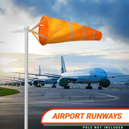 G128 Orange Windsock 30 Inch | Printed 210D Polyester | Heavy Duty Polyester Wind Direction Measurement with Reflective Belt, For Outdoor Airport, Farm and Park {2}