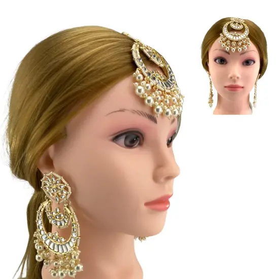 Kundan Chandbalis Set, Indian Jewelry, Pakistani Jewelry Set, Mang Tikka Earing Set, Chandbalis Earrings, Chandbalis, Punjabi Jewelry {1}