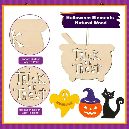 Halloween Crafts 60PCS Halloween Wooden Slices DIY {3}