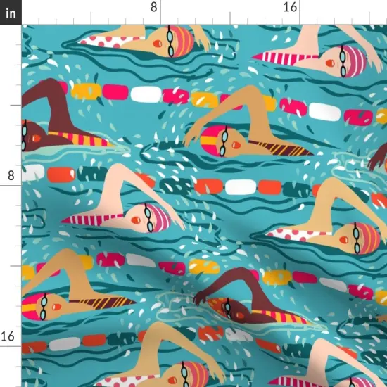 Various Fabrics by the Yard or Fat Quarter Swimming Ladies Blue Water Fun Outdoor Sports Swim Pool Custom Printed Fabric by Spoonflower {2}