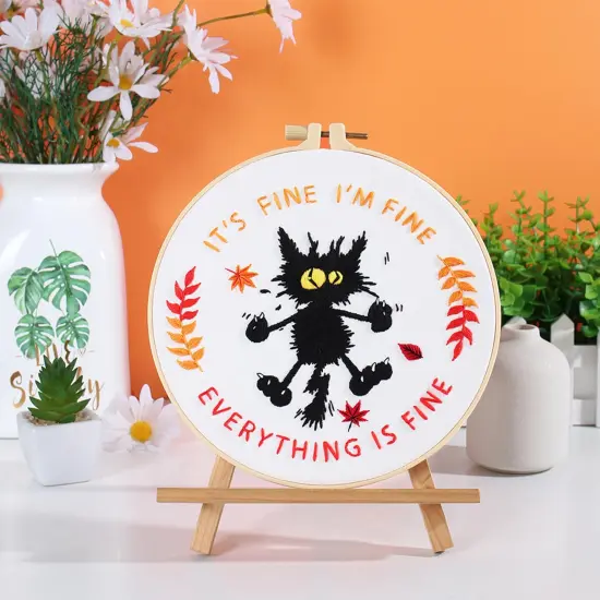 Louise Maelys Cute Cat Embroidery Kits for Beginners with Funny Animal Pattern,Adults Starter Cross Stitch Kit DIY Needlepoint Everything is Fine {4}