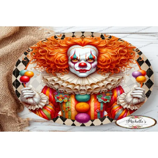 Colorful Halloween Clown Round Sign {4}