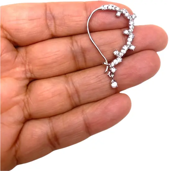 Cz Nose Ring with Rhodium Plating - Western Classic Nosepin Jewelry for Women Indian U-Shape Nose Rings Non-Piercing Nose Pin Septum Pressable Antique Silver Bridesmaid Nath Gift for Her {2}