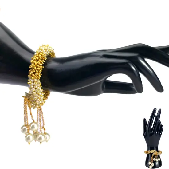 Antique Adjustable Bracelet with Gold Plating Bangle Bracelets for Women Gold and Pearl Bracelet Indian Jewellary Indian Favor or Mothers Day Valentines Anniversary Birthday Gifts {6}