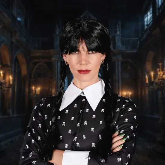 Gothic Girl Black Braided Black Adult Costume Wig {3}