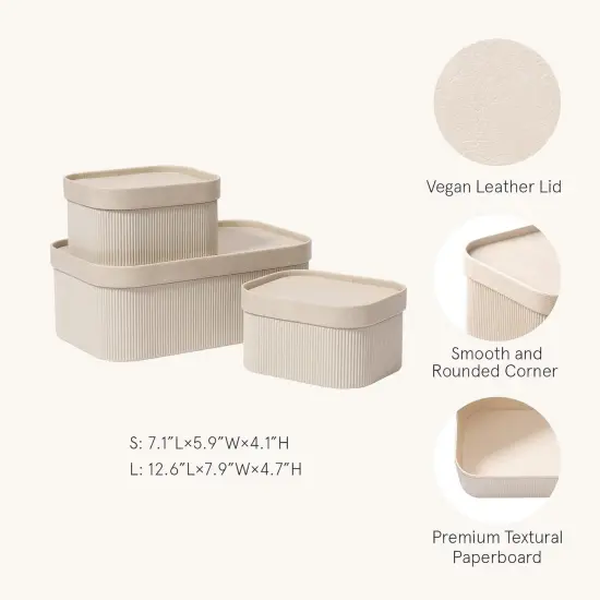 Set of 3 Storage Basket with Leather Lids - Gray {2}