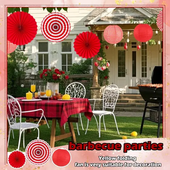 15Pcs Red Party Decorations Supplies Set, Hanging Red Paper Lanterns Paper Fans {5}