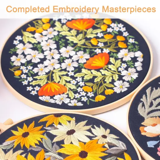 REEWISLY 3Pcs Embroidery Starter Kit with Patterns and Instructions, DIY Adult Cross Stitch Kits Beginner, Including 3 Plastic Embroidery Rings, 1 Scissors, Colored Threads and Needles {4}