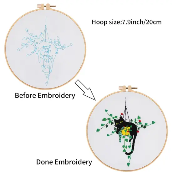 Louise Maelys Embroidery kit for Beginners,Cat Stamped Pattern Cross Stitch Kits for Adult Including Cloth,Hoop,Color Threads,Needles and Instruction {6}