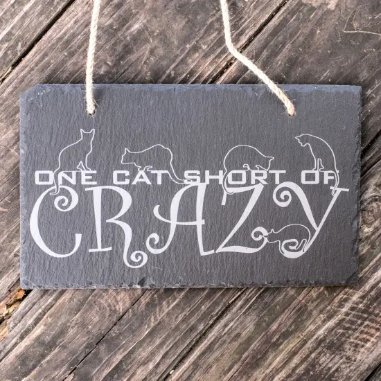 Sign - Slate - One cat short of crazy - 12x7in {1}