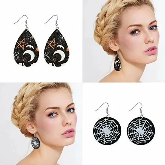 Chic Halloween Teardrop Leather Drop Earrings {5}