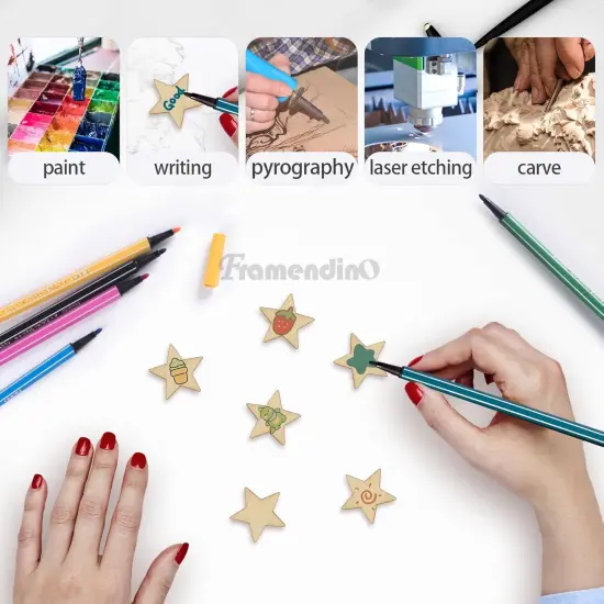 100 Pack Wood Stars Cutouts Unfinished Wooden Pieces Blank Slices {2}