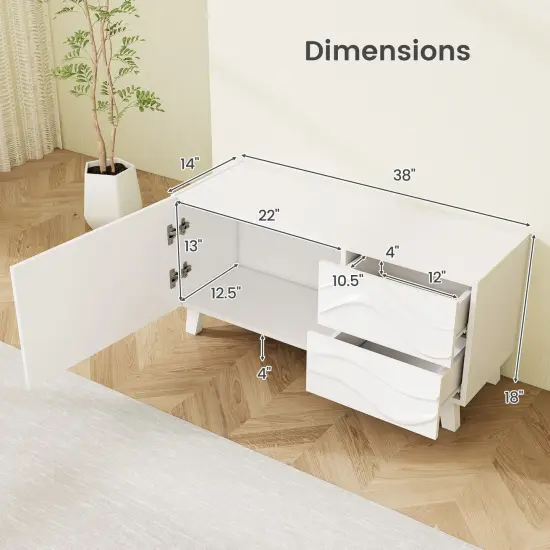 White TV Stand with Cabinet and Drawers, Media Console for 44 Inch TV Modern Wood Storage {4}