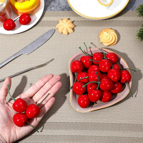 60Pcs Fake Cherries Artificial Fruit Cherries(Red) {4}
