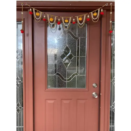 40 Inches Pompom Indian Door Toran Ethnic Hanging Valance Festival Window Bandarwal Indoor Outdoor Decor Pooja Decor Wedding Favor Diwali Decoration {1}