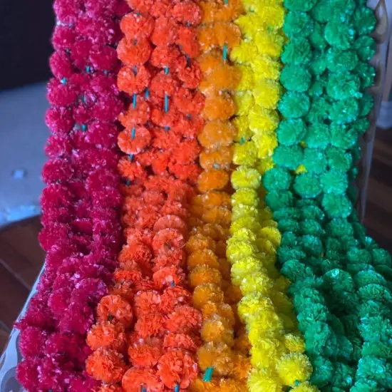 5ct Artificial Marigold Strings, Ugadi Decoration, Indian Decor Bright Orange {5}