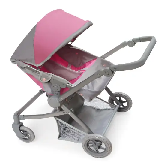 Badger Basket Voyage Twin Carriage Doll Stroller - Gray/Pink {1}