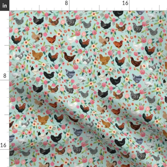Various Fabrics by the Yard or Fat Quarter Chicken Breeds Floral Chickens Hen Hens Bird Birds Light Blue Farm Custom Printed Fabric by Spoonflower {2}