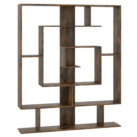 Rustic Brown Engineered Wood 7-Tier Bookshelf with Anti-Tip Kit and Geometric Design {1}