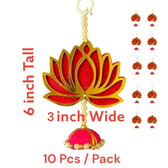 10 Ct. Lotus Hangings for Home Decor, Lotus Backdrop Hanging, Lotus Cutout, Pooja Decor, Diwali Decoration, Wedding, Diwali Decor, Wall Decor, Magenta {4}