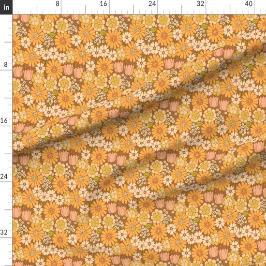 Various Fabrics by the Yard or Fat Quarter Orange Floral Retro Flower Vintage Nostalgia Mustard Seventies Custom Printed Fabric by Spoonflower {1}