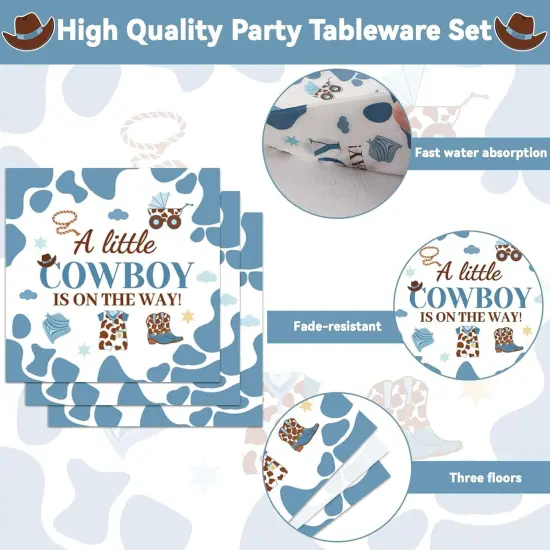 96 Pcs Western Cowboy Baby Shower Tableware Set for 24 Guests {3}