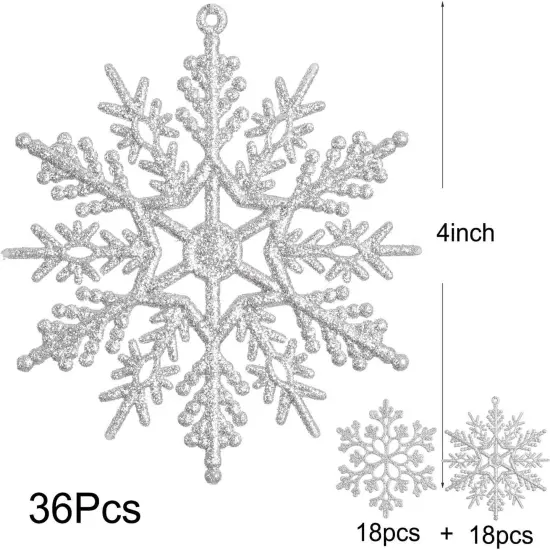 36Pcs Christmas Glitter Snowflake Ornaments - Silver {5}