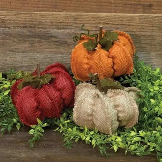 Burlap Fabric Pumpkins for Fall Table Mantel or Shelf Decor 3 asstd. {1}