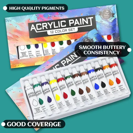 52 Packs for Adults & Kids 4 Canvas 2 Easel 2 Pcs 12 Colors Acrylic Paints 2 Pcs 10 {5}