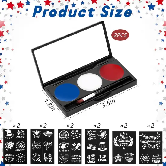 2 Set Patriotic Face Paint Kit with 12Pcs Stencil Stickers and Brush {2}