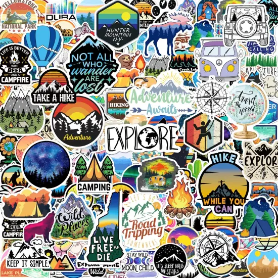 200PCS Camping Stickers - Water Bottles, Outdoor Adventure, Vinyl Waterproof Stickers Packs for Laptop, Travel & Hiking, Bike, Bumper, Suitcase, Luggage, Car, Wilderness, Nature {1}