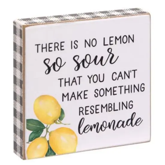 Wood Blocks with Buffalo Check, Lemon Quotes, Freestanding Decor 2 Asstd {2}