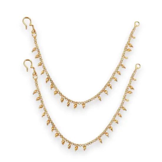 Indian Traditional Ear Chains for Women - Indian Jewellery for Earring Support Long Gold Tone Earring Chain Ear to Hair Chain Jewelry Faux Pearl Hair Accessory Bridal Jewelry for Wedding {1}